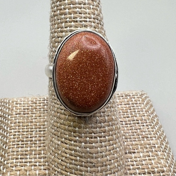 New Sandstone Goldstone Sterling Silver Overlay Ring Size 7 - Picture 3 of 6